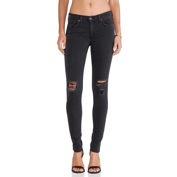 Rag & Bone Black Soft Rock Distressed Skinny Jeans Size 25 - Picture 1 of 8